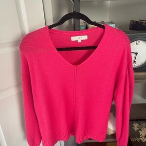 LOFT Women's Bright Pink V-Neck Sweater